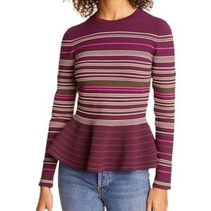 Ted Baker London Leytina Striped Peplum Purple Sweater XS